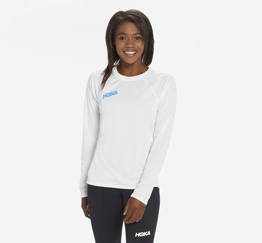 Hoka One One Tops Womens White - Performance Long Sleeve - 15302EJRK